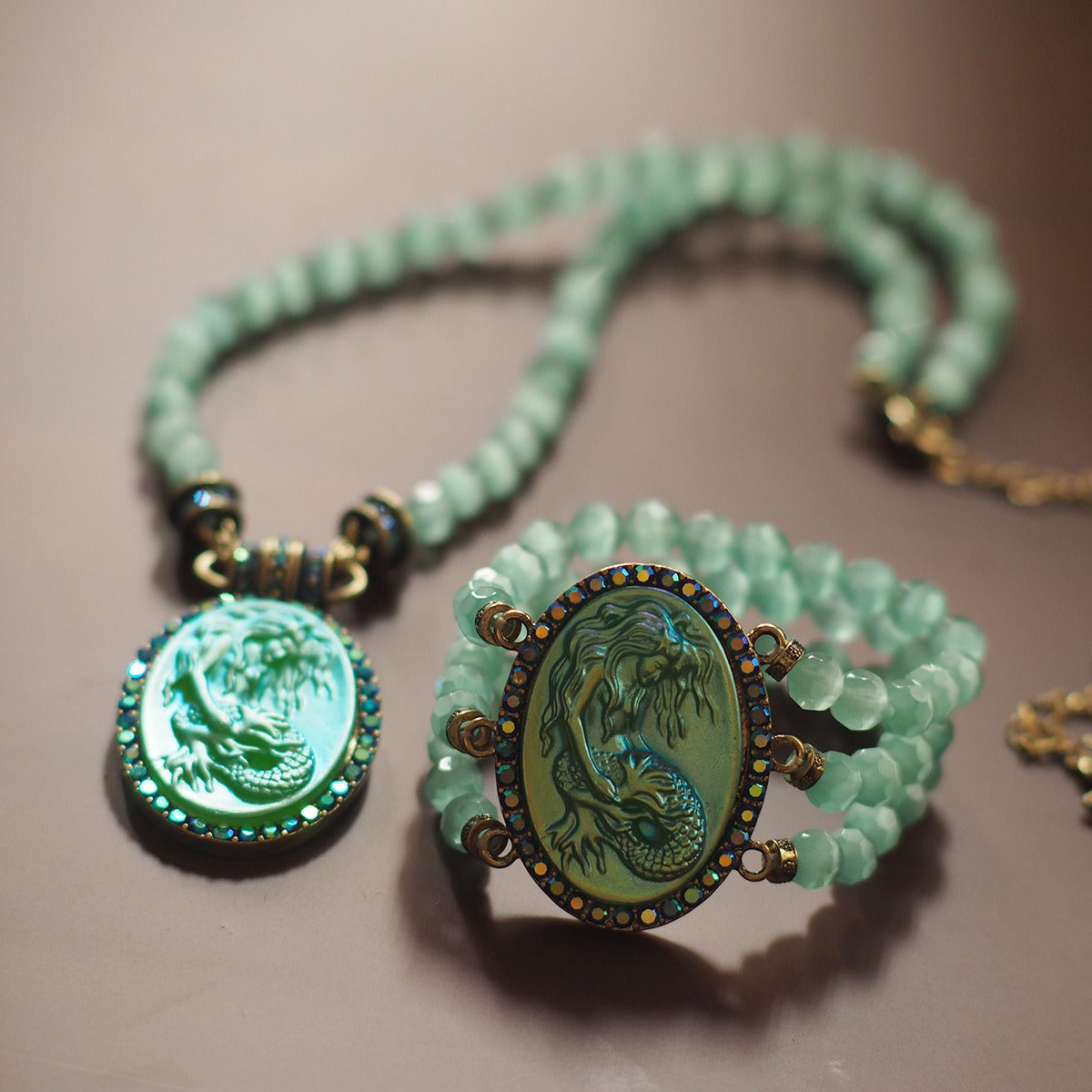 Handmade Mermaid Beaded Vintage Court Style Bracelet Necklace