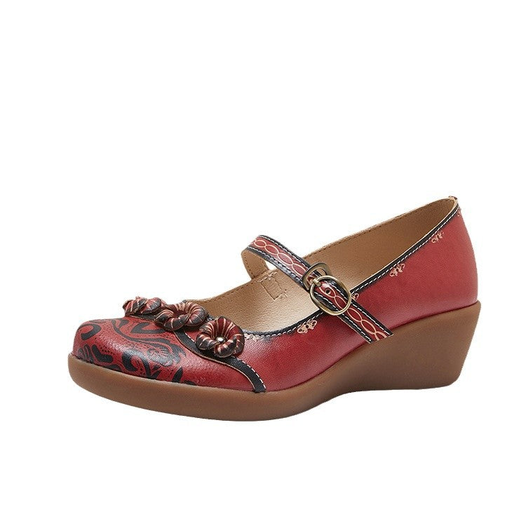 Socofy Summer Genuine Leather Mary Jane Shoes
