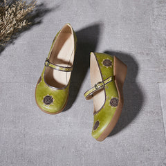 Socofy Summer Leather Printed Platform Shoes