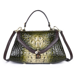 Socofy Full Grain Leather Crocodile Print Tote Bag