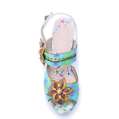 Socofy Summer Handmade Leather Baroque High Heel Sandals