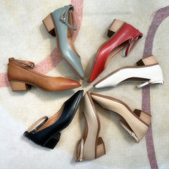 Socofy Spring Vintage Sheepskin Pointed Toe Mid Heel Shoes