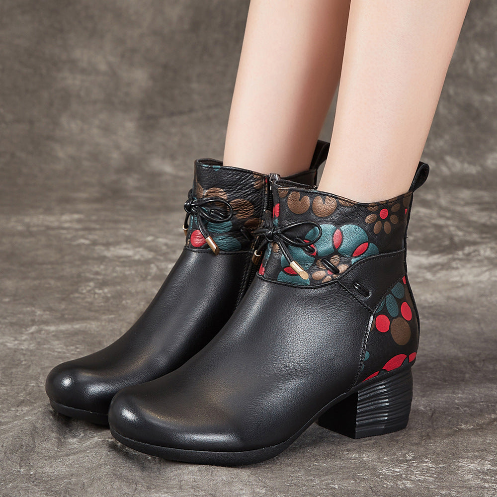 Socofy Winter Top Grain Leather Short Boots