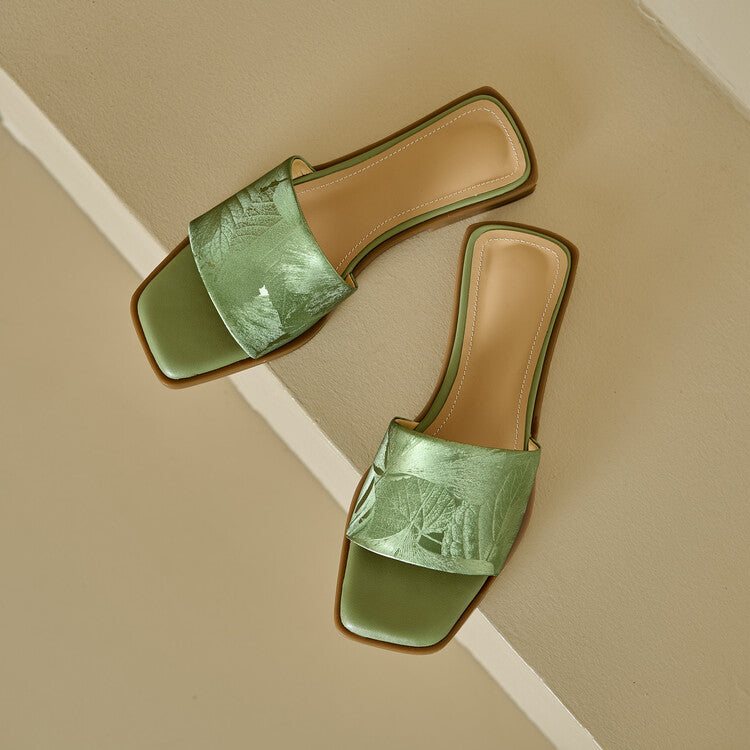 Socofy Square Toe Vintage Ethnic Flat Slippers