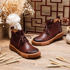 Socofy Fall Leather Thick Sole Short Boots
