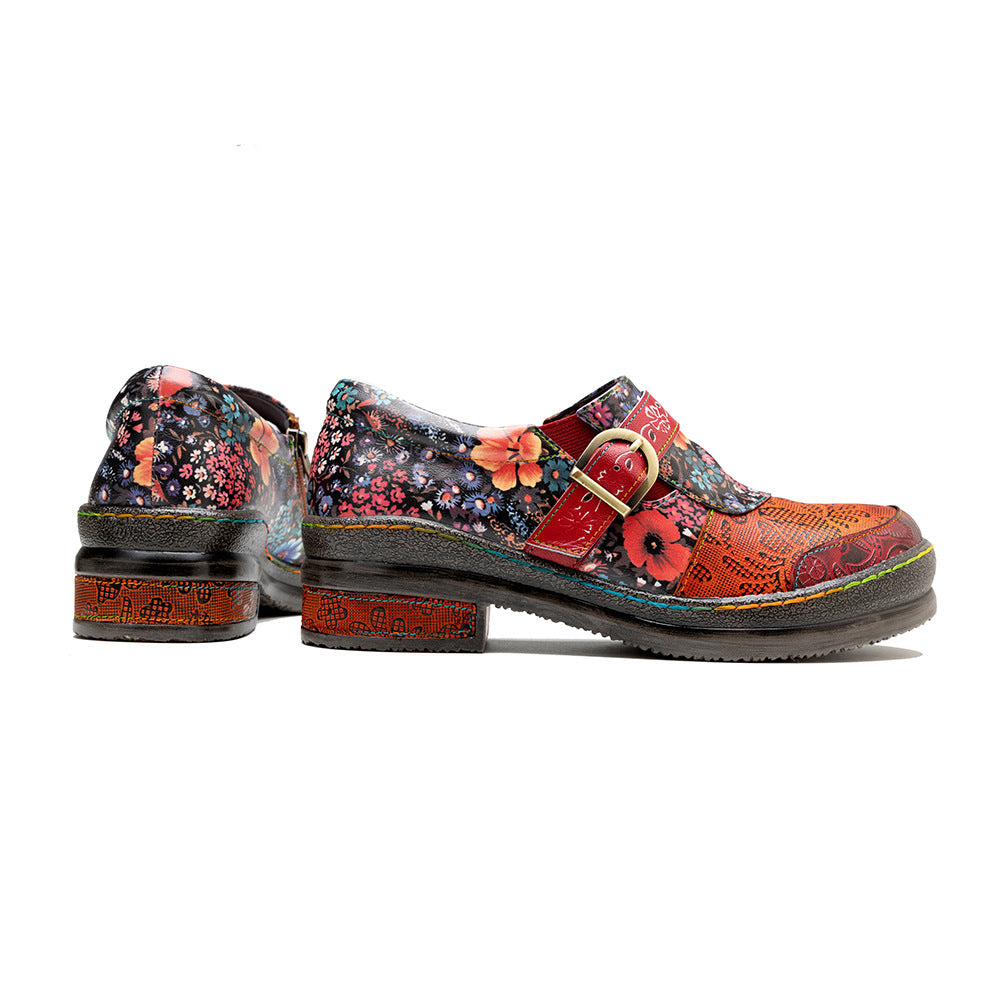 Socofy spring retro women's shoes genuine leather ethnic style flat shoes