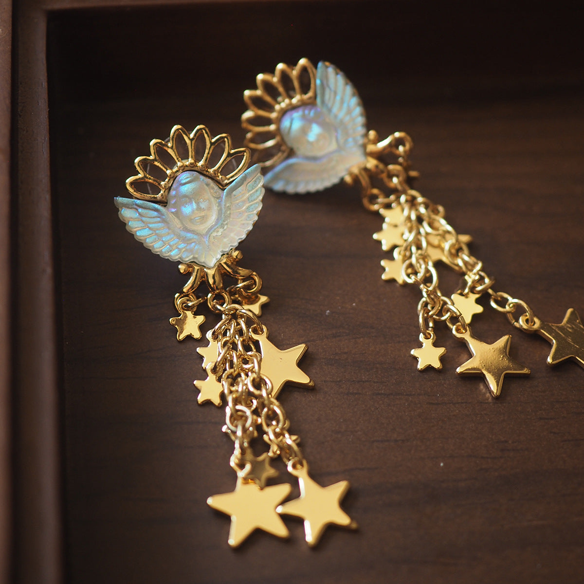 Handmade Vintage White Angel Star Earrings