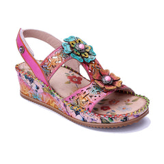 Socofy Handmade Leather Flower Sandals