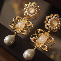 Vintage Italian Florentine Court Style Baroque Gemstone Earrings
