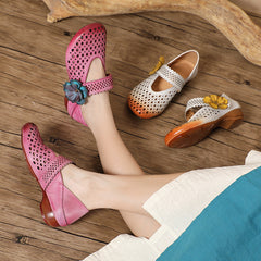 Socofy Handmade Round Toe Cutout Low Shoes
