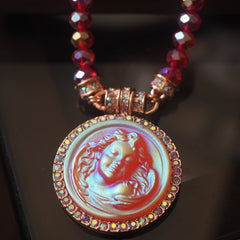 Handmade Sleeping Angel Cameo Crystal Beaded Necklace