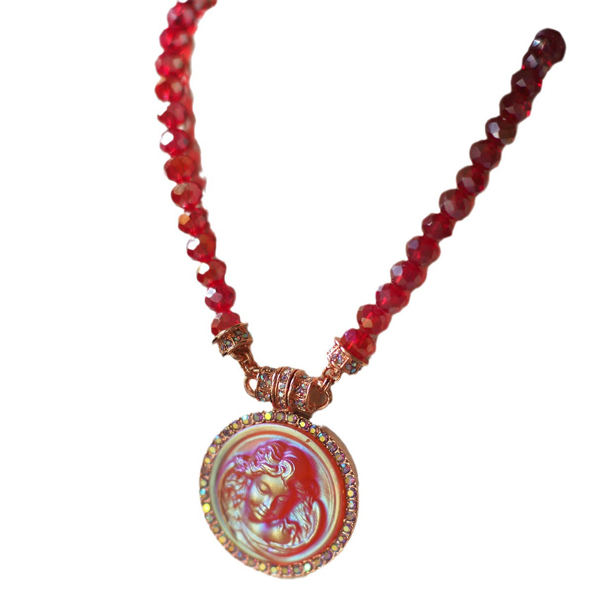 Handmade Sleeping Angel Cameo Crystal Beaded Necklace