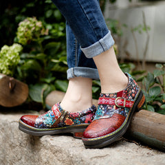 Socofy spring retro women's shoes genuine leather ethnic style flat shoes