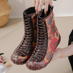 Socofy Vintage Leather Short Boots