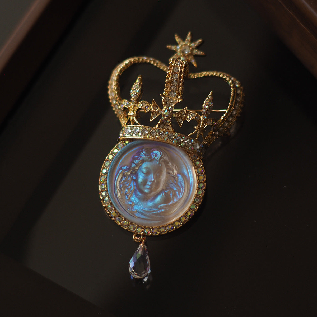 Handmade Vintage Sleeping Angel Cameo Crown Brooch Necklace Pendant