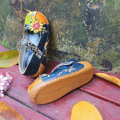 Socofy Summer Leather Printed Slippers