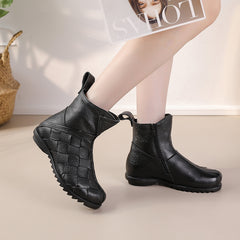 Socofy Top Grain Leather Flat Ankle Boots