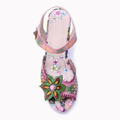 Socofy Baroque Cutout Flower High Heel Sandals