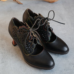 Socofy Leather Mary Jane Heels