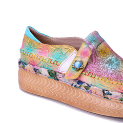 Socofy Handmade Leather Retro Printed Casual Shoes