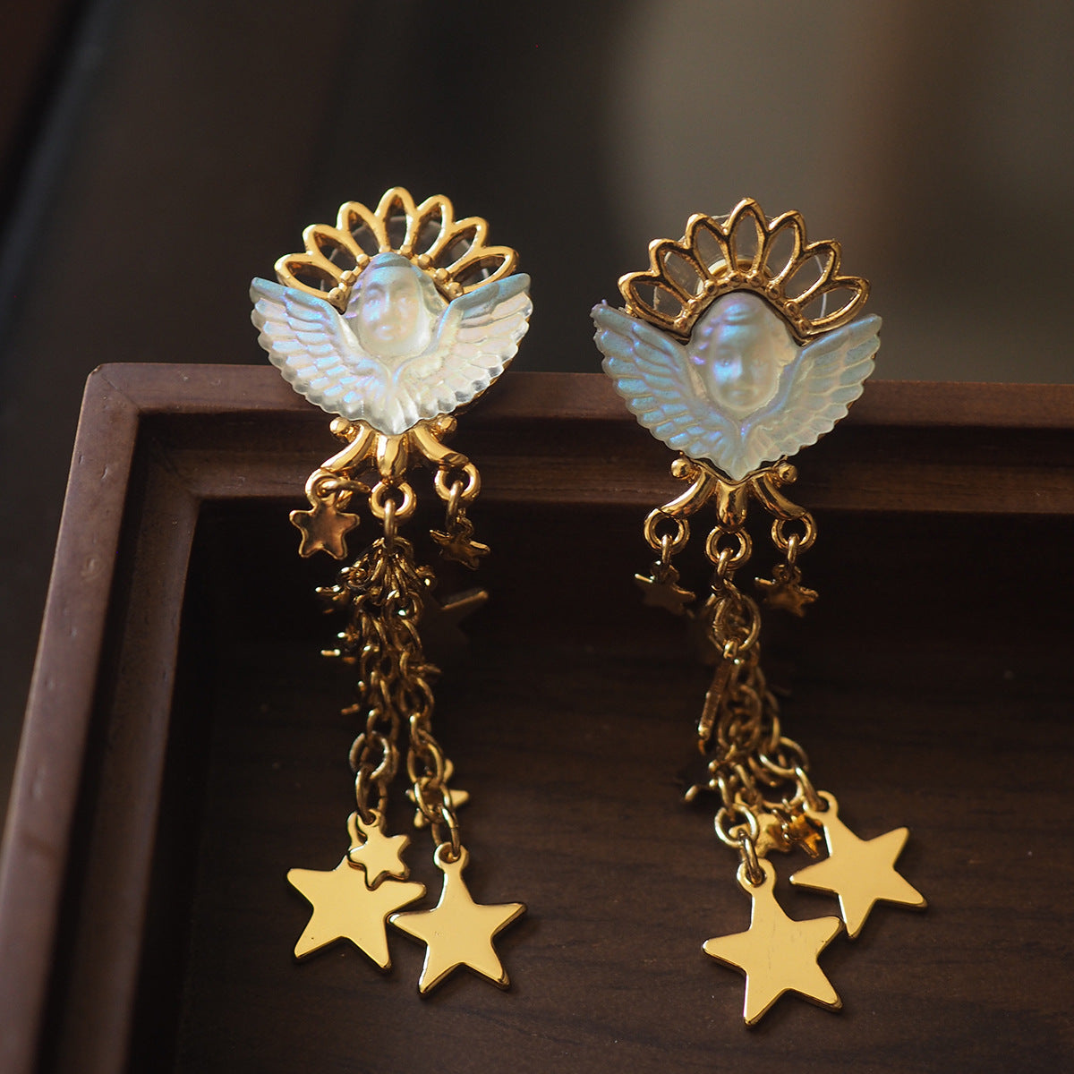 Handmade Vintage White Angel Star Earrings