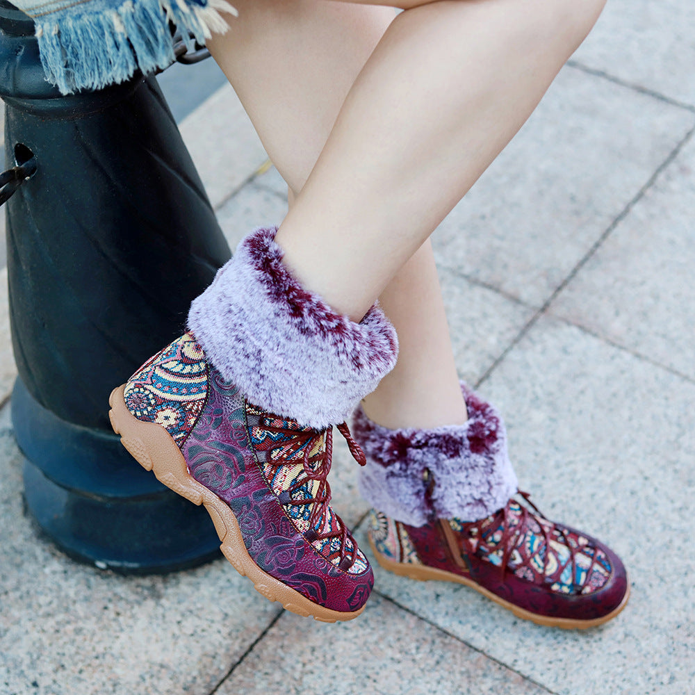 Socofy Printed Leather Snow Boots