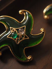 Starfish and Starfish Glass Emerald Ear Clips