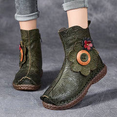 Socofy Vintage Leather Flat Cotton Boots