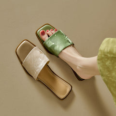 Socofy Square Toe Vintage Ethnic Flat Slippers