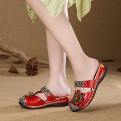 Socofy Summer Leather Printed Slippers