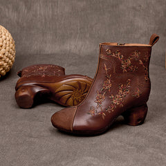 Socofy Retro Handmade Ethnic Floral Embroidered Boots