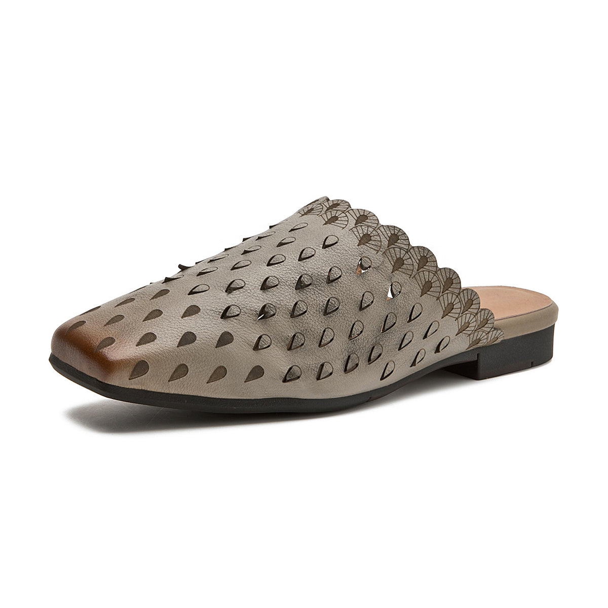 Socofy Spring Summer Leather Vintage Flat Slippers
