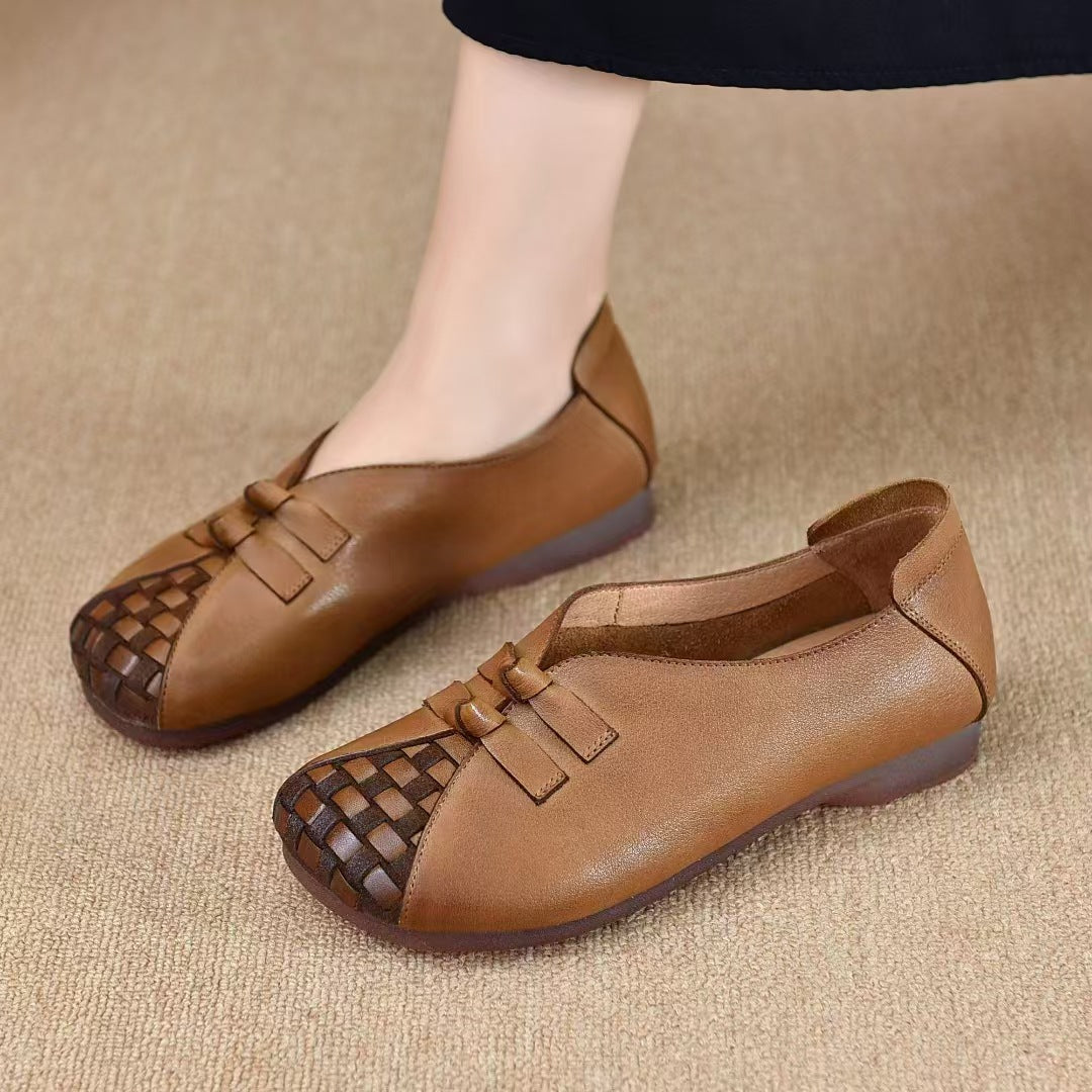 Socofy vicconfy Hand-woven round toe comfortable soft sole wearable genuine leather women's shoes