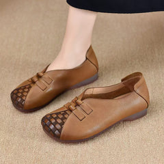 Socofy vicconfy Hand-woven round toe comfortable soft sole wearable genuine leather women's shoes