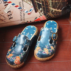 Socofy Summer Leather Chunky Slippers