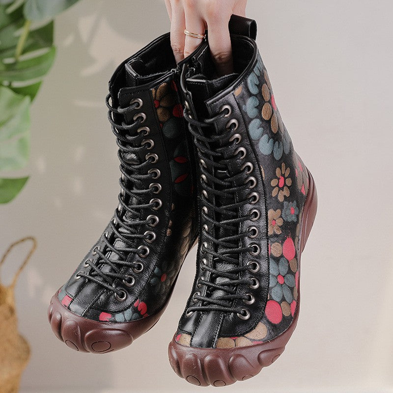 Socofy Vintage Leather Short Boots