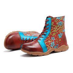 Socofy Vintage Printed Flat Short Boots