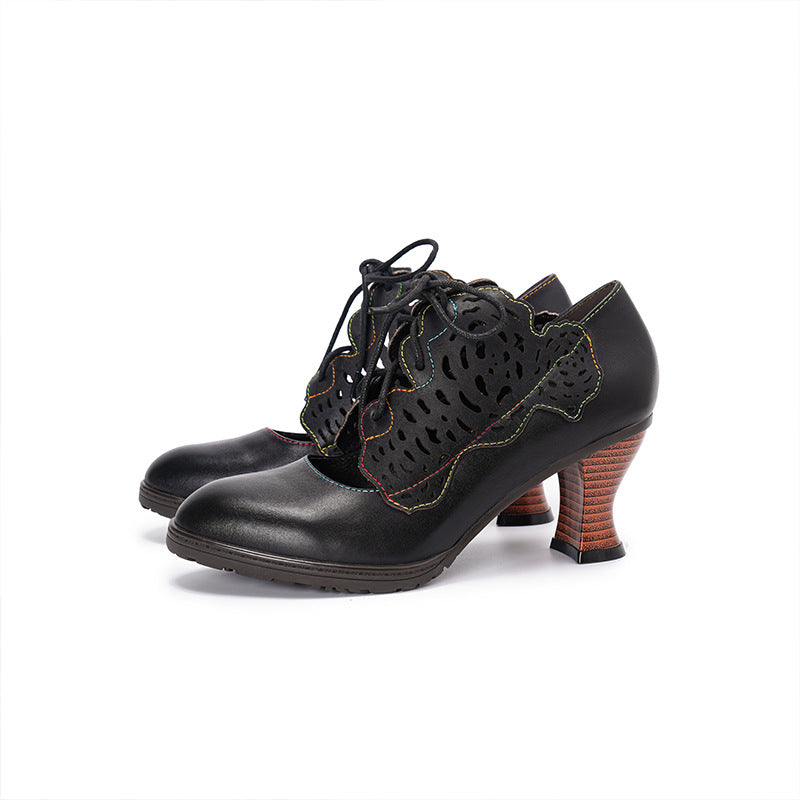 Socofy Leather Mary Jane Heels