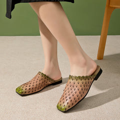 Socofy Spring Summer Leather Vintage Flat Slippers