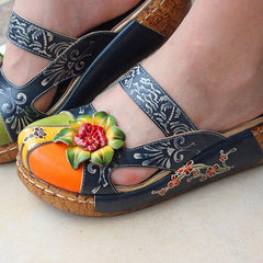 Socofy Summer Leather Platform Sandals
