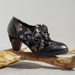 Socofy British Style Butterfly Print Heels