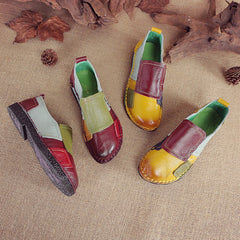 Socofy Top Grain Leather Block Flats