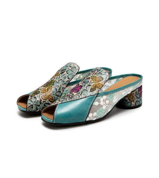Socofy Vicconfy Handmade Slippers Bohemian Vintage Style Women's Fish Mouth Cool Slippers 790
