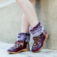 Socofy Printed Leather Snow Boots