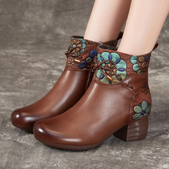 Socofy Winter Top Grain Leather Short Boots