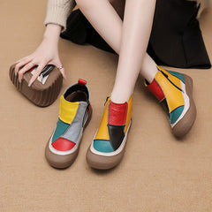 Socofy Top Grain Leather Ankle Boots