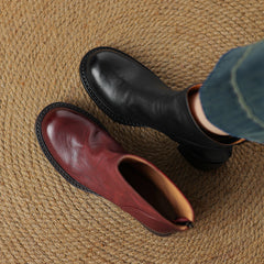 Socofy Fall Winter Vintage Round Toe Mid Heel Short Boots