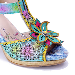 Socofy Baroque Floral High Heel Sandals