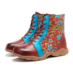 Socofy Vintage Printed Flat Short Boots