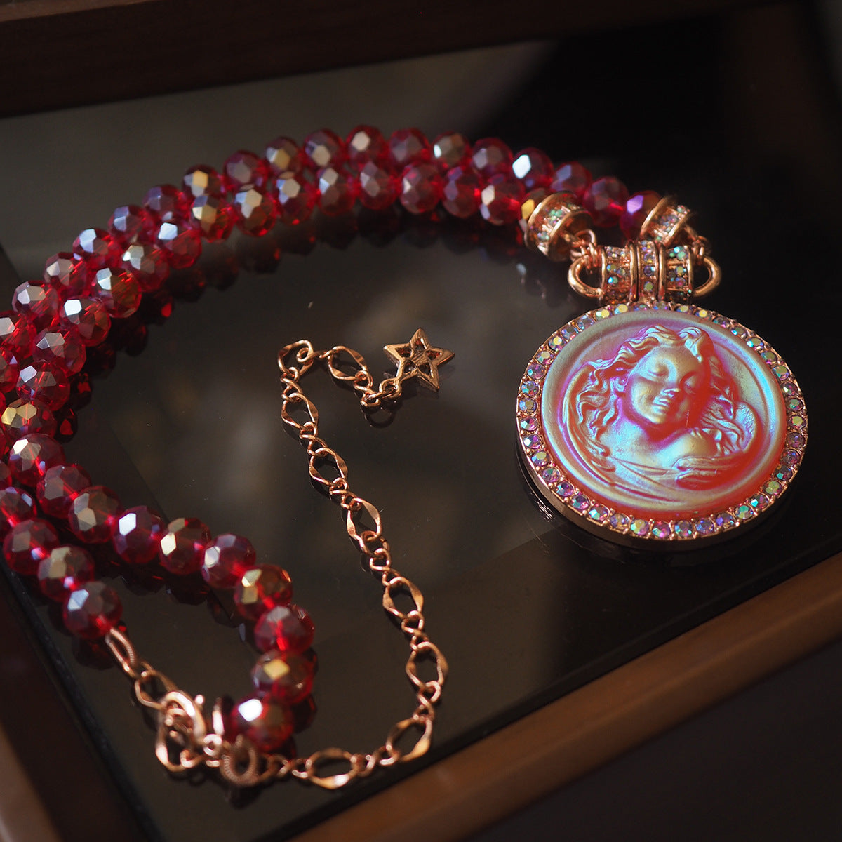 Handmade Sleeping Angel Cameo Crystal Beaded Necklace